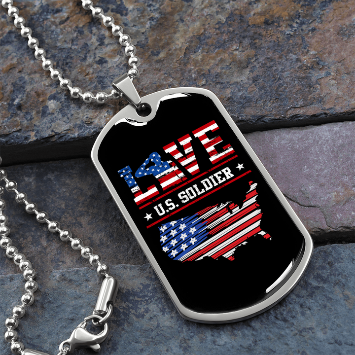 American Flag Patriotic Necklace Military Dog Tag Style With Chain